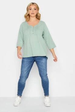 PixieGirl YOURS PETITE Curve Sage Green Cotton Henley Top