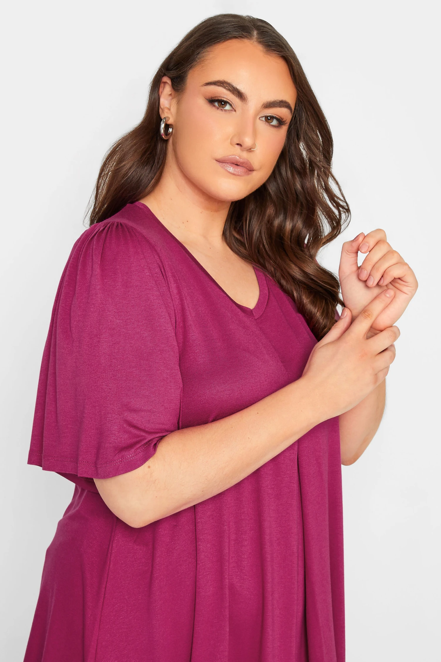 YOURS Curve Pink Pleat Angel Sleeve Swing Top 5 YOURS Curve Pink Pleat Angel Sleeve Swing Top - Image 3