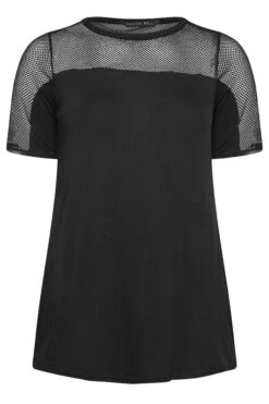 LIMITED COLLECTION Curve Black Fishnet Detail T-Shirt -Plus Size Apparel Shop b48183e9 d970 49 215722 X