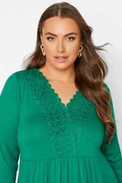 YOURS Curve Green Crochet Trim Long Sleeve Tunic Top -Plus Size Apparel Shop b50af376 dc40 40 320341 D