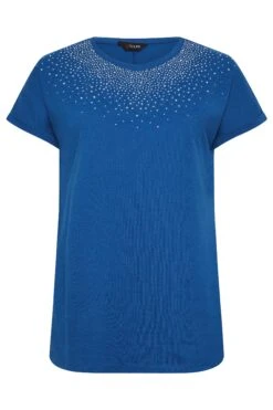 YOURS Curve Cobalt Blue Embellished Neck T-Shirt 12 YOURS Curve Cobalt Blue Embellished Neck T-Shirt -Plus Size Apparel Shop b5f95f51 8ad8 40 301845 X