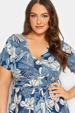 YOURS Curve Blue Leaf Print Wrap Dress 10 YOURS Curve Blue Leaf Print Wrap Dress -Plus Size Apparel Shop b65b4391 9715 49 301607 D