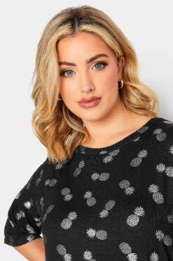 YOURS Curve Black Pineapple Foil T-Shirt -Plus Size Apparel Shop b69044fa d010 4e 133725 D