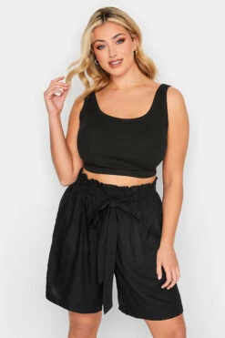 YOURS Curve Black Paperbag Waist Shorts -Plus Size Apparel Shop b75e03b7 07be 40 144803 A