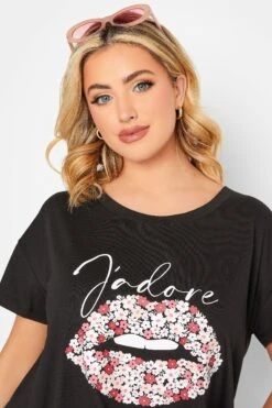 YOURS Curve Black 'J'adore' Slogan Lips Foil Print T-Shirt 10 YOURS Curve Black 'J'adore' Slogan Lips Foil Print T-Shirt -Plus Size Apparel Shop b80853fb 1dd9 42 320892 D