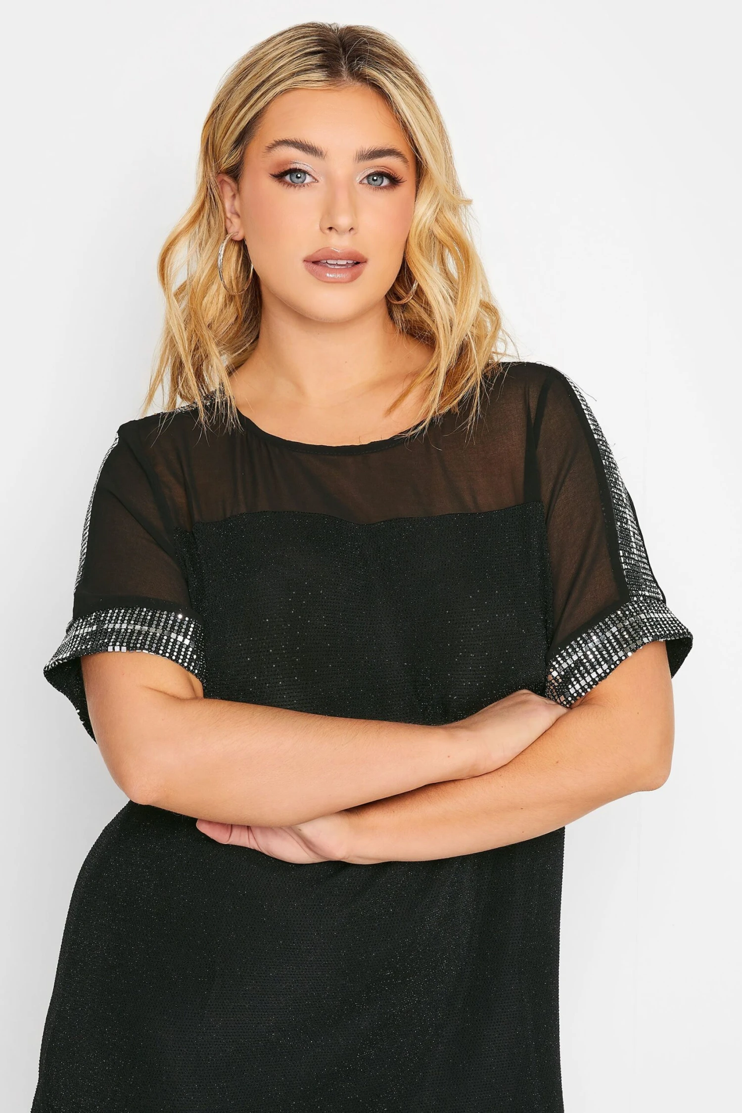 YOURS Curve Black Chiffon Sequin Top 5 YOURS Curve Black Chiffon Sequin Top - Image 3