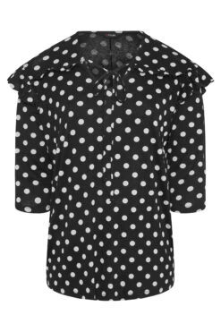 YOURS Curve Black Spot Print Tie Neck Top -Plus Size Apparel Shop b84ff284 1250 45 300394 F