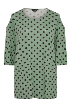 YOURS Curve Green Spot Print Cold Shoulder Top -Plus Size Apparel Shop b8b338cb 707a 43 300406 F
