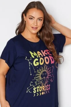 YOURS Curve Navy Blue 'Make Good Stories' Slogan T-Shirt -Plus Size Apparel Shop b8e31d21 f732 4e 300599 D