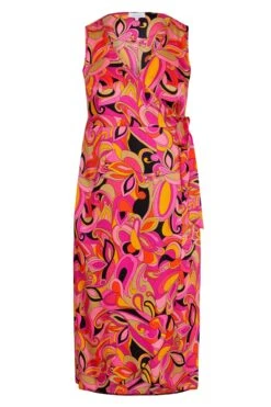 YOURS LONDON Curve Hot Pink Abstract Print Satin Wrap Dress -Plus Size Apparel Shop b915a502 a845 4f 161575 X