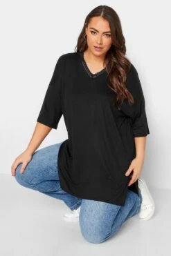 YOURS Curve Black Lace Neck T-Shirt -Plus Size Apparel Shop b9dca2fc f7b7 46 301857 D