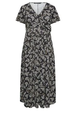 YOURS Curve Black Leaf Print Maxi Wrap Dress -Plus Size Apparel Shop ba601b84 0564 47 302073 X