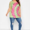 YOURS Curve Green Tie Dye Shredded Shoulder Top -Plus Size Apparel Shop ba64db8e b5b6 44 300631 B