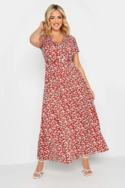YOURS Curve Red Ditsy Print Maxi Dress
