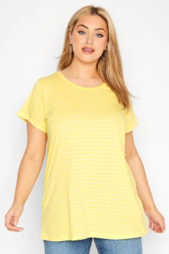 YOURS Curve Yellow Stripe Short Sleeve T-Shirt -Plus Size Apparel Shop bd817cf2 1395 40 191774 AR