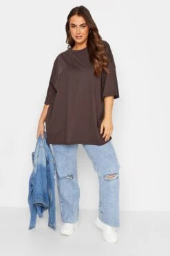 YOURS Curve Chocolate Brown Oversized Boxy T-Shirt