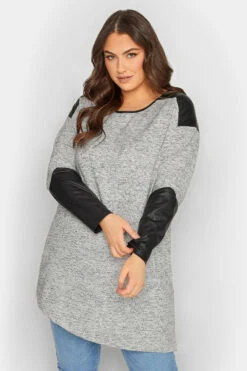 YOURS Curve Grey & Black Soft Touch Faux Leather Top -Plus Size Apparel Shop be40e9ea d08d 40 301509 A