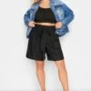 YOURS Curve Black Paperbag Waist Shorts