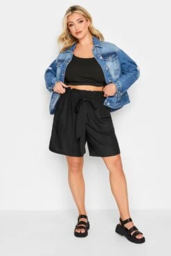 YOURS Curve Black Paperbag Waist Shorts