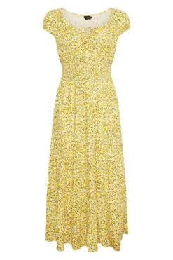 Curve Yellow Floral Print Bardot Maxi Dress -Plus Size Apparel Shop c16b8fbc bc5c 47 137100 X