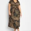 YOURS Curve Brown Leaf Print Wrap Dress -Plus Size Apparel Shop c1b6c85f e38c 44 301601 B