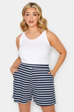 YOURS PETITE Curve Navy Blue Stripe Print Shorts -Plus Size Apparel Shop c28374ea 8f15 4c 174465 A