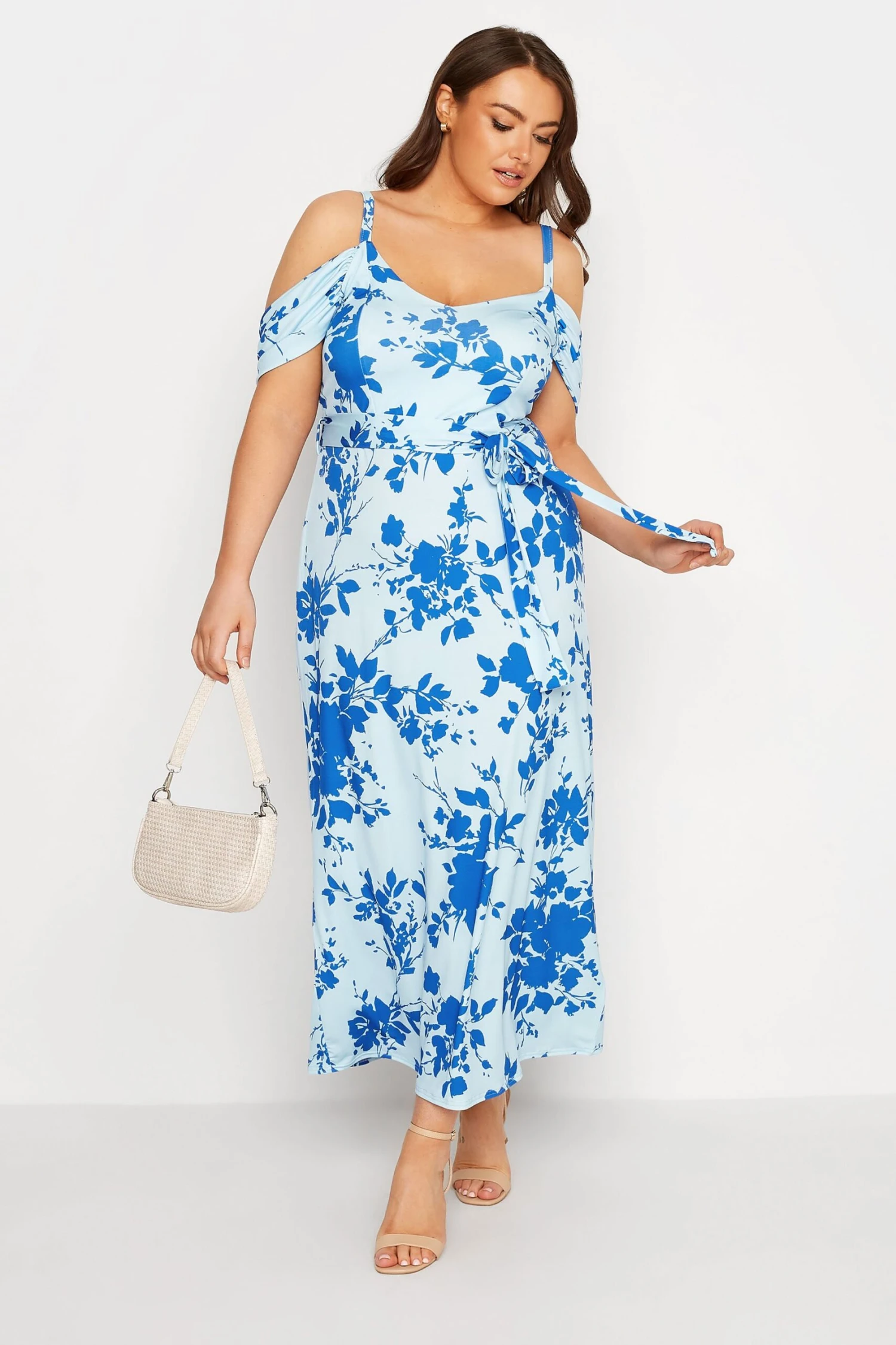 YOURS LONDON Curve Blue Floral Cold Shoulder Maxi Dress 3 YOURS LONDON Curve Blue Floral Cold Shoulder Maxi Dress