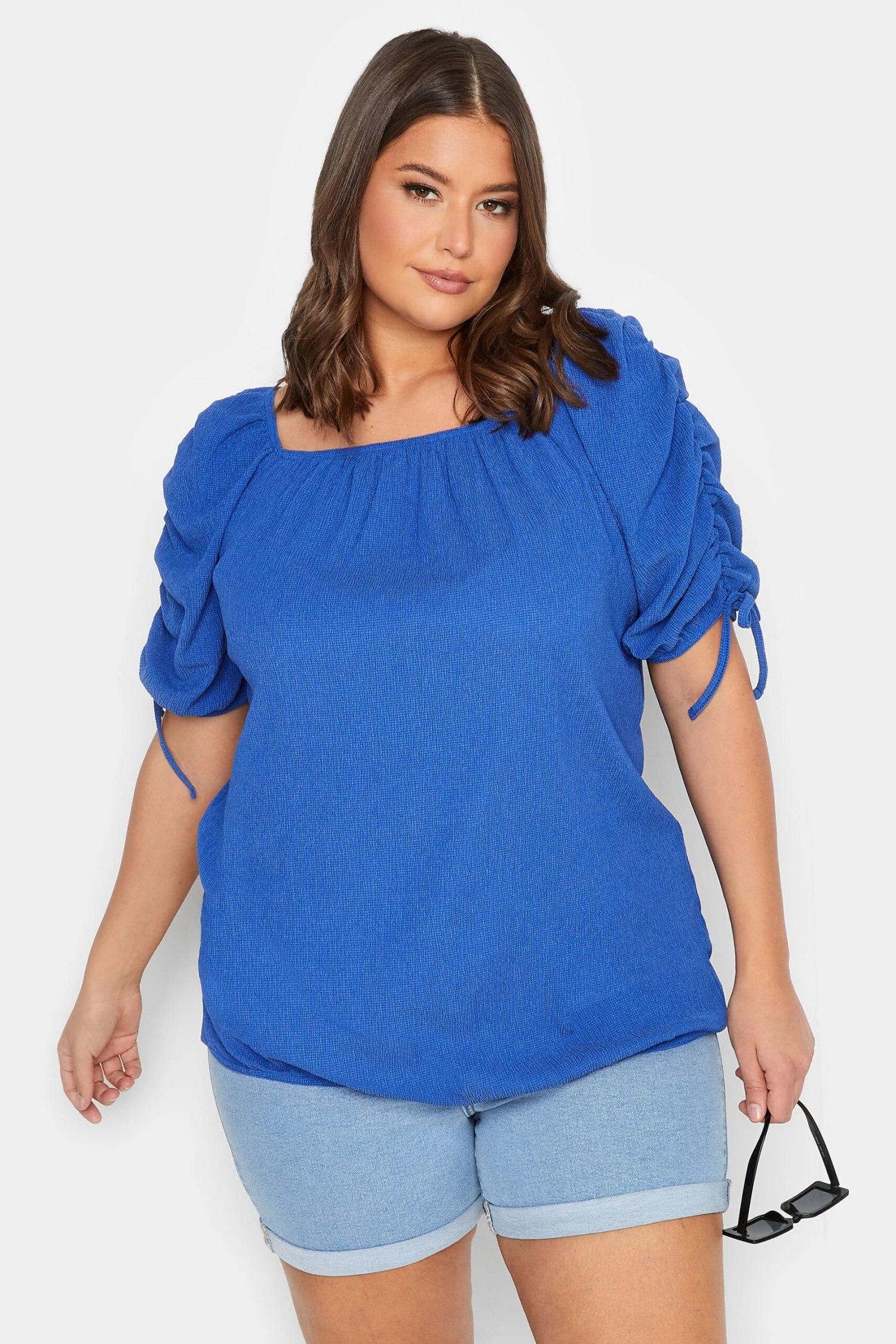 YOURS Curve Blue Textured Bubble Hem Top 8 YOURS Curve Blue Textured Bubble Hem Top - Image 6