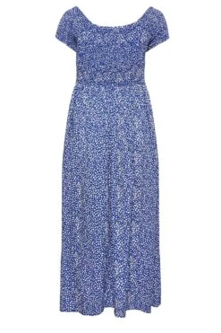 YOURS Curve Cobalt Blue Ditsy Print Shirred Bardot Maxi Dress -Plus Size Apparel Shop c41a1048 a0fd 4e 137288 Y
