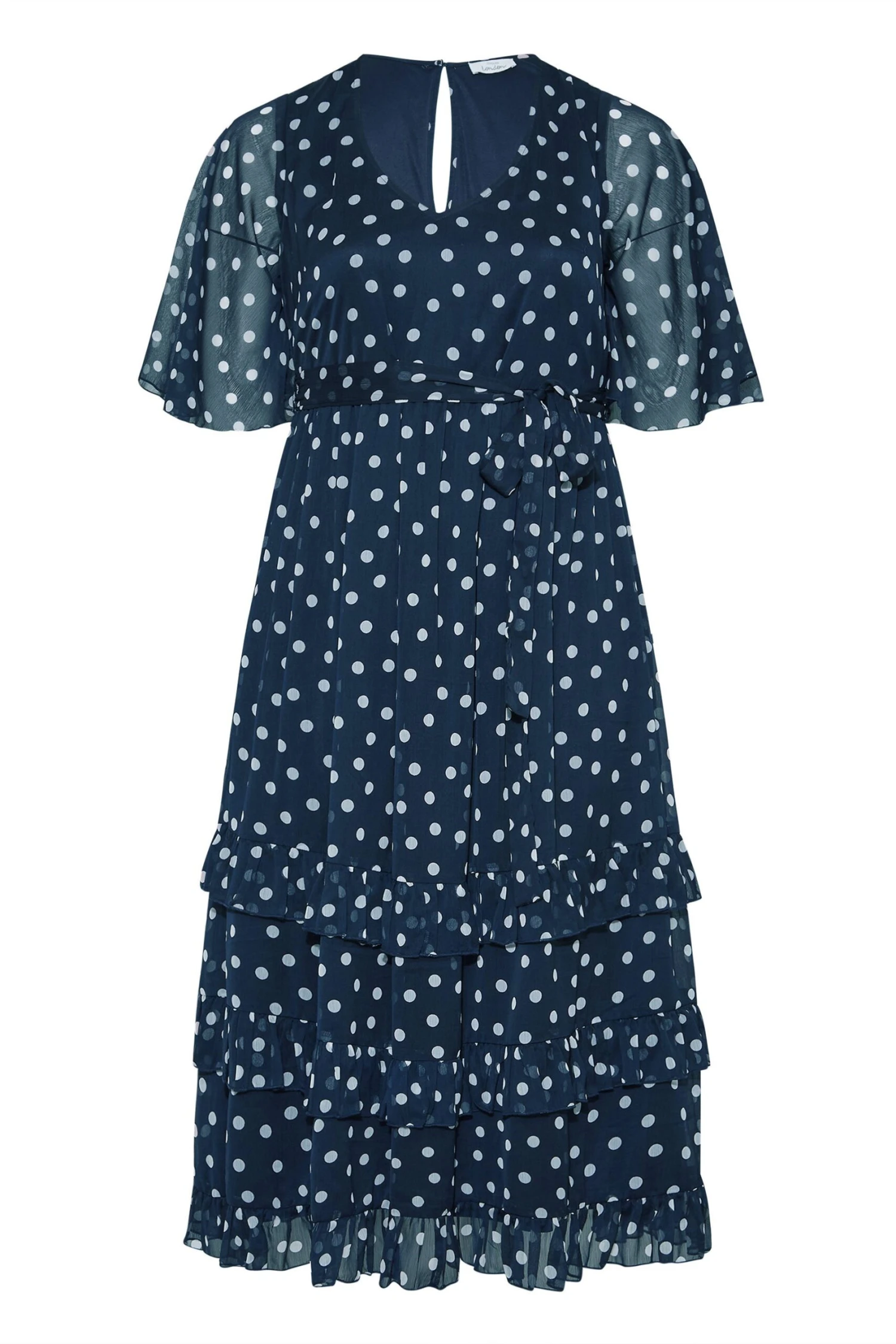 YOURS LONDON Curve Navy Blue Polka Dot Ruffle Maxi Dress 8 YOURS LONDON Curve Navy Blue Polka Dot Ruffle Maxi Dress - Image 6