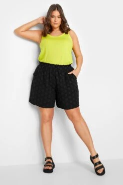 YOURS Curve Black Broderie Anglaise Shorts