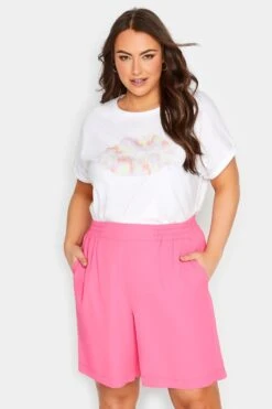 YOURS Curve Pink Elasticated Waist Pull On Shorts -Plus Size Apparel Shop c585121f cbc4 46 144773 A