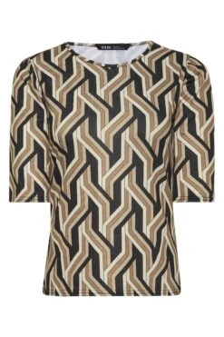 YOURS PETITE Curve Brown & Black Geometric Print T-Shirt -Plus Size Apparel Shop c5961bd3 9f2c 4f 174610 X