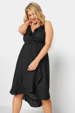LIMITED COLLECTION Curve Black Frill Midaxi Wrap Dress