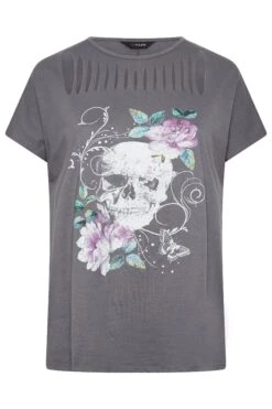 YOURS Curve Grey Skull Print Distressed T-Shirt 12 YOURS Curve Grey Skull Print Distressed T-Shirt -Plus Size Apparel Shop c7194306 e012 40 320687 X