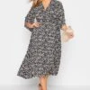 YOURS LONDON Curve Black Floral Print Midaxi Wrap Dress