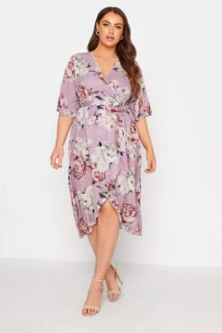 YOURS LONDON Curve Pink Floral Print Midi Wrap Dress