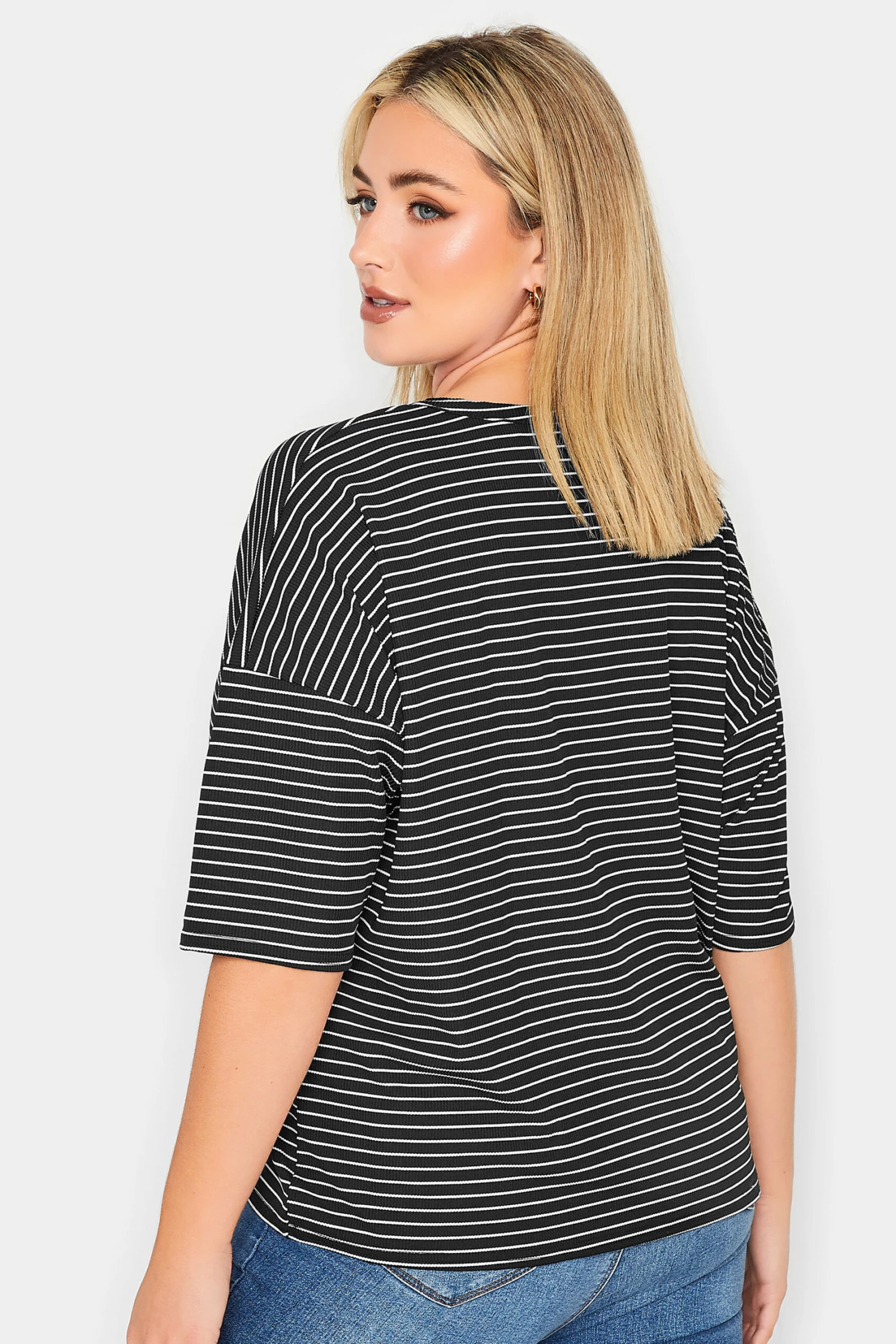 YOURS PETITE Curve Black Stripe T-Shirt 4 YOURS PETITE Curve Black Stripe T-Shirt - Image 2