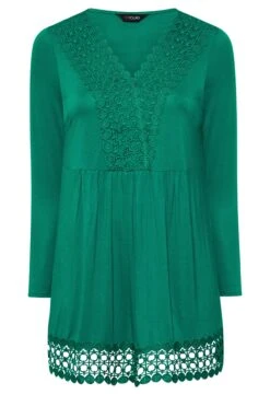 YOURS Curve Green Crochet Trim Long Sleeve Tunic Top -Plus Size Apparel Shop c915e9ef 2daa 47 320341 X