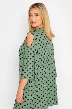YOURS Curve Green Spot Print Cold Shoulder Top -Plus Size Apparel Shop c93c596b a000 46 300406 C
