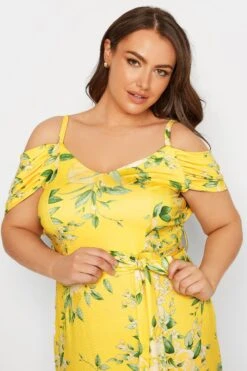 YOURS LONDON Curve Yellow Floral Cold Shoulder Maxi Dress -Plus Size Apparel Shop c9783255 c9b2 43 161530 D
