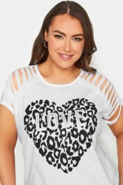 YOURS Curve White Leopard Print 'Love' Distressed T-Shirt -Plus Size Apparel Shop c9fd7de1 740a 49 320776 D