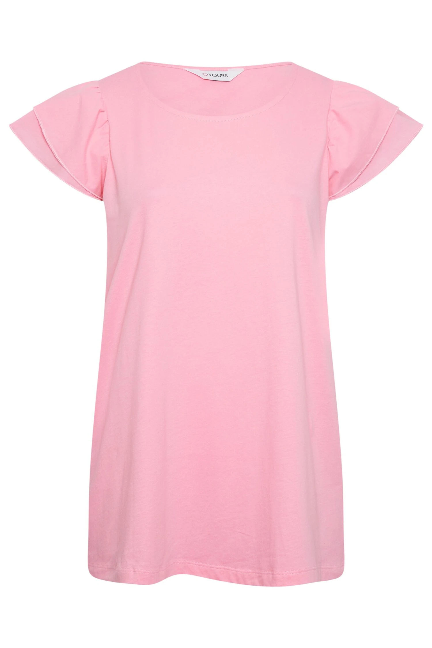 YOURS Curve Pink Frill Sleeve T-Shirt 7 YOURS Curve Pink Frill Sleeve T-Shirt - Image 5