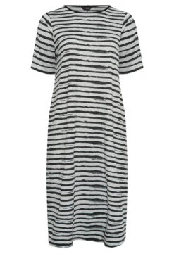 YOURS Curve Grey Stripe Print Maxi T-Shirt Dress -Plus Size Apparel Shop cbece498 77eb 40 137564 X