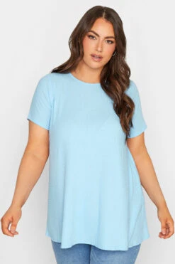 YOURS Curve Light Blue Ribbed T-Shirt -Plus Size Apparel Shop cbf9b4fa 5195 42 320852 A