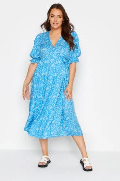 LIMITED COLLECTION Curve Blue Ditsy Wrap Dress -Plus Size Apparel Shop cc07671a 697a 4f 214398 A