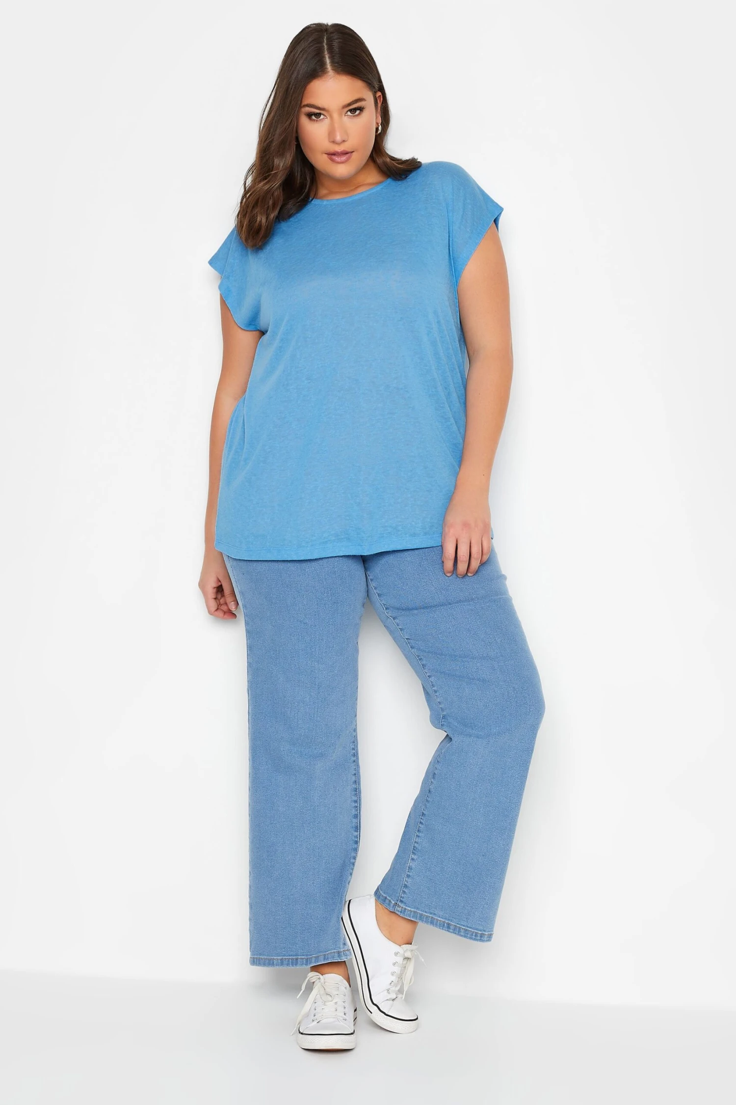 YOURS Curve Blue Linen Look T-Shirt 3 YOURS Curve Blue Linen Look T-Shirt