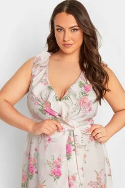 YOURS LONDON Curve White Floral Print Double Ruffle Wrap Dress -Plus Size Apparel Shop ced19cab 8d9f 44 162052 D