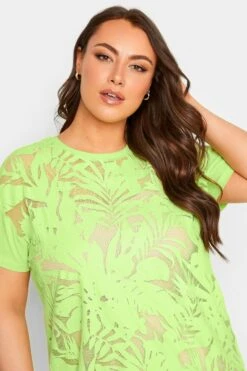 YOURS Curve Lime Green Floral Mesh Panel T-Shirt -Plus Size Apparel Shop cf8499b1 0a5f 47 320831 D