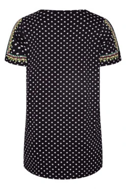 YOURS Curve Black Spot Print Embroidered Tie Neck Top -Plus Size Apparel Shop cfc95733 7eef 41 300538 Y